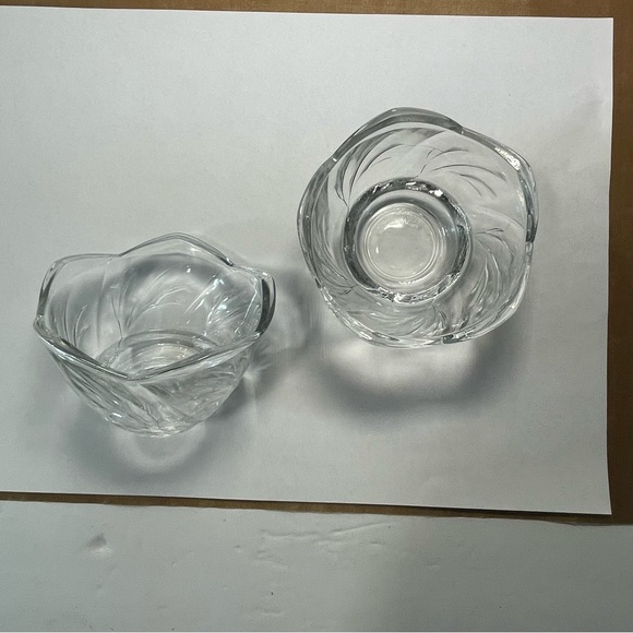 Vintage candleholders lot clear glass floral pattern & frosted crackle globe set - Picture 5 of 16